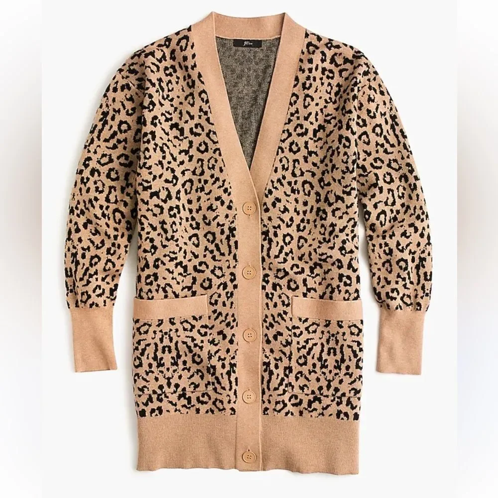 J.Crew V-neck cardigan sweater in leopard jacquard